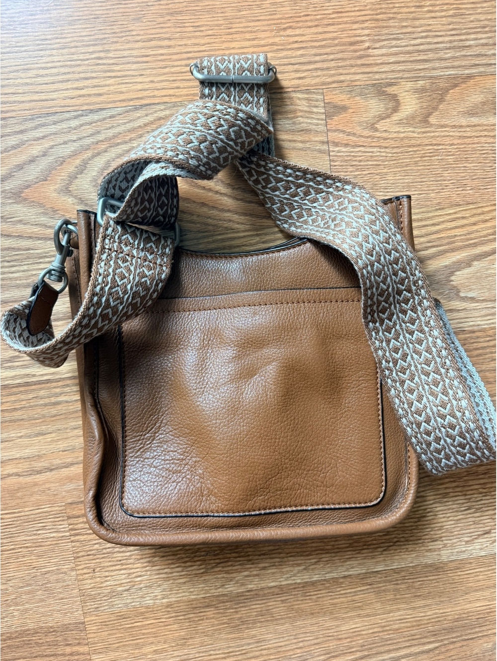 J.Jill Brown Pebbled Leather Crossbody Bag Woven Guitar Strap
